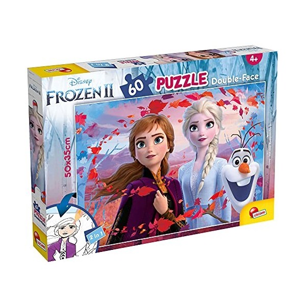 Lisciani, Puzzle pour enfants à partir de 4 ans, 60 pièces, 2 en 1 Double Face Recto / Verso avec le dos à colorier - Disney 