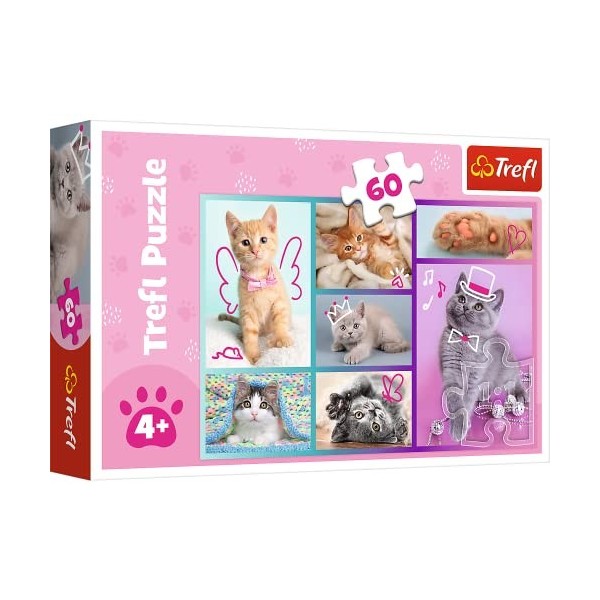 Trefl- Chatons Mignons 60 éléments-Puzzles Colorés avec Les Animaux, Chats, Collage, Divertissement Créatif, Jeu pour Enfants