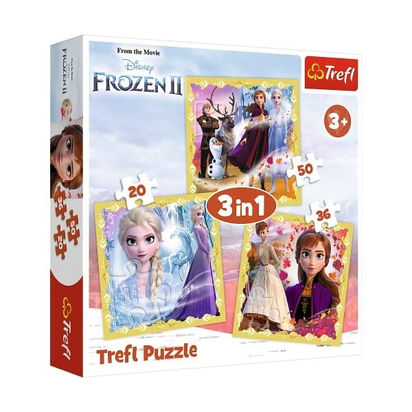 Trefl-de 20 à 50 Pièces 3 Sets pour Les Enfants à partir de 3 Ans Puzzle, TR34847, Puissance dAnna et Elsa Disney La Reine d