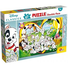 Lisciani, Puzzle pour enfants à partir de 4 ans, 60 pièces, 2 en 1 Double Face Recto / Verso avec le dos à colorier - Disney 