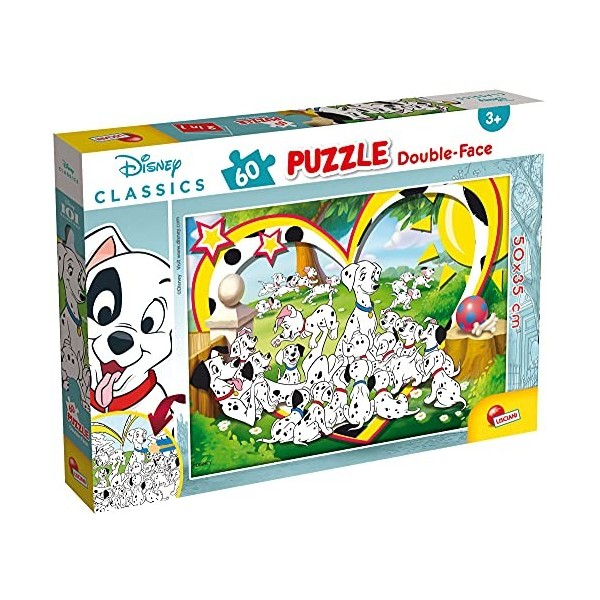 Lisciani, Puzzle pour enfants à partir de 4 ans, 60 pièces, 2 en 1 Double Face Recto / Verso avec le dos à colorier - Disney 