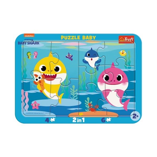 Trefl- Baby Puzzles en Cadres, pour Enfants à partir de 2 Ans Puzzels, 80027, Requins Heureux