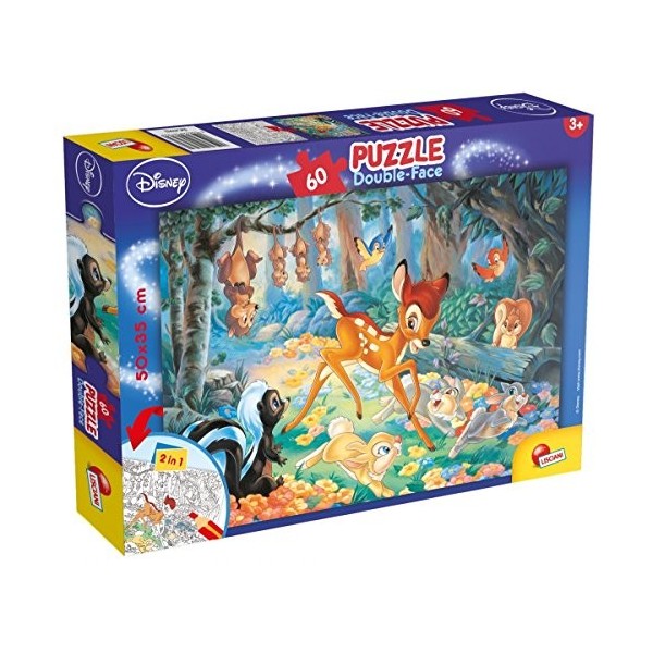 Lisciani, Puzzle pour enfants à partir de 4 ans, 60 pièces, 2 en 1 Double Face Recto / Verso avec le dos à colorier - Disney 