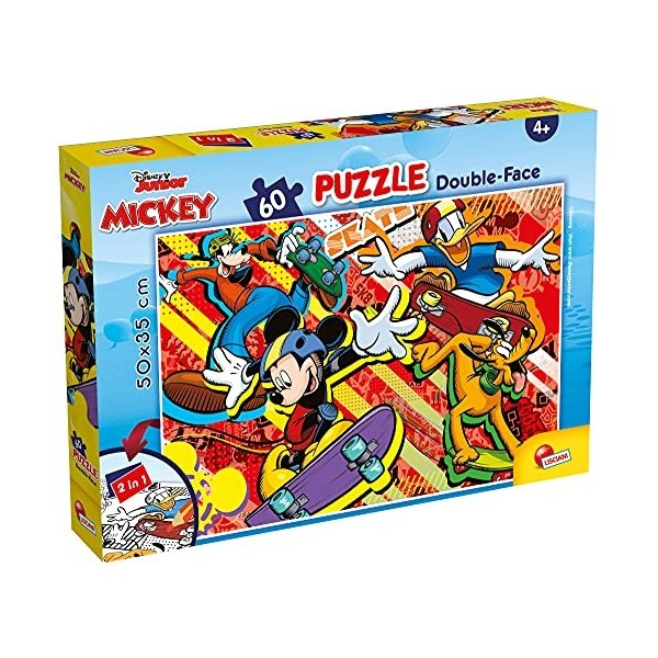 Lisciani, Puzzle pour enfants à partir de 4 ans, 60 pièces, 2 en 1 Double Face Recto / Verso avec le dos à colorier - Disney 