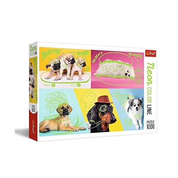 Trefl- Abgefahrene Hunde 1000 Teile, Neon Color Line, Premium Quality, für Erwachsene und Kinder AB 12 Jahren Puzzle, 10578, 