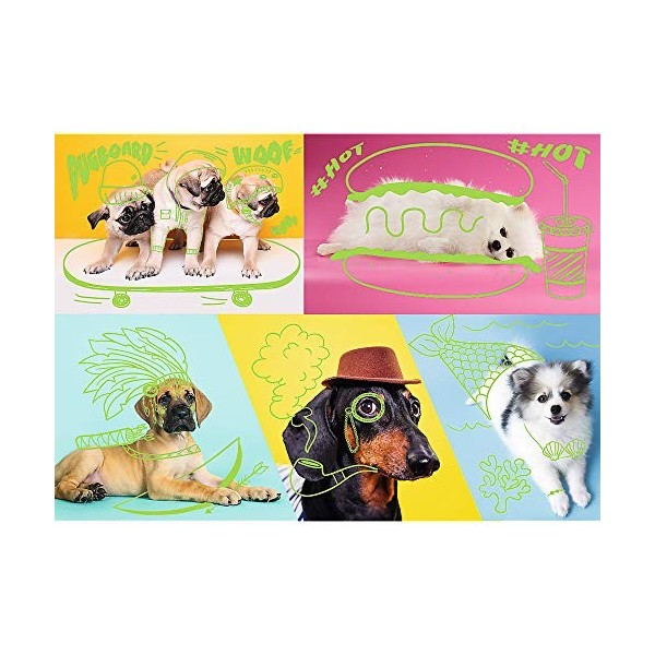 Trefl- Abgefahrene Hunde 1000 Teile, Neon Color Line, Premium Quality, für Erwachsene und Kinder AB 12 Jahren Puzzle, 10578, 