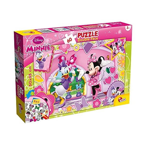 Lisciani, Puzzle pour enfants à partir de 4 ans, 60 pièces, 2 en 1 Double Face Recto / Verso avec le dos à colorier - Disney 