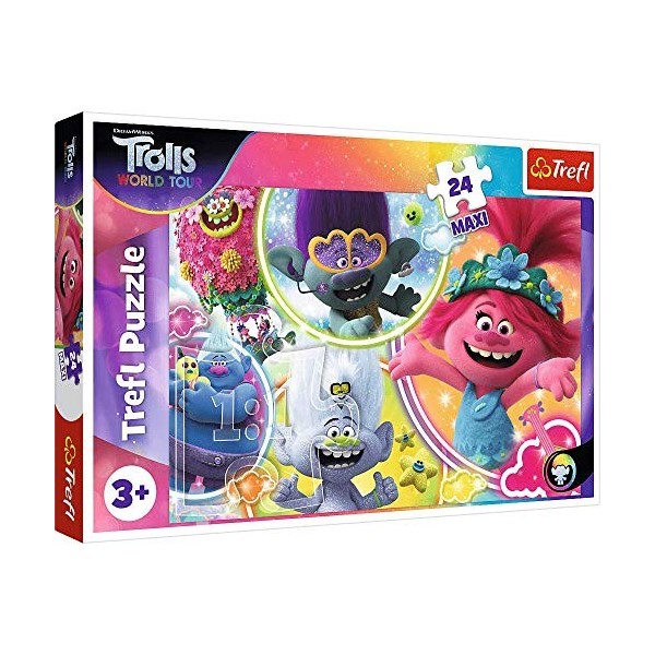 Trefl, Puzzle Le Monde Musical des Trolls, 24 Maxi pièces, Universel, Trolls World Tour, pour Les Enfants à partir de 3 Ans