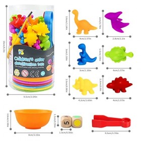 NINGESHOP Jeux Montessori 2 3 4 5 Ans, 48 pièces Dinosaure avec Tasses et Pinces, Jouet pour Comptage et Tri, Apprendre Les C