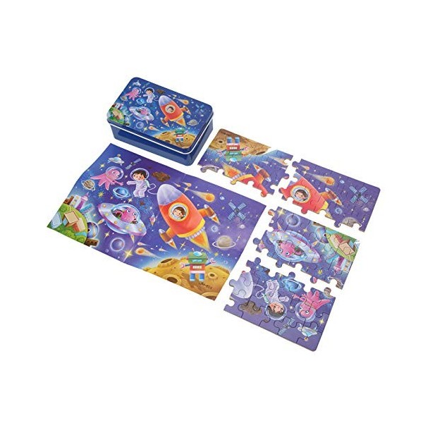 Zerodis Boîte en Métal 60 Pièces Puzzles, Motif de Dessin Animé Exquis Contes de Fées Enfants Jouant Apprentissage Jouet Éduc