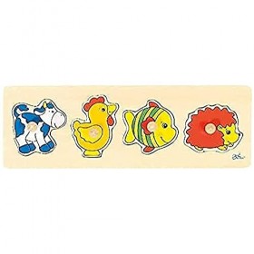 Goki - 2041532 - Puzzle en Bois À Encastrement - Vache, Coq - 15 Pièces