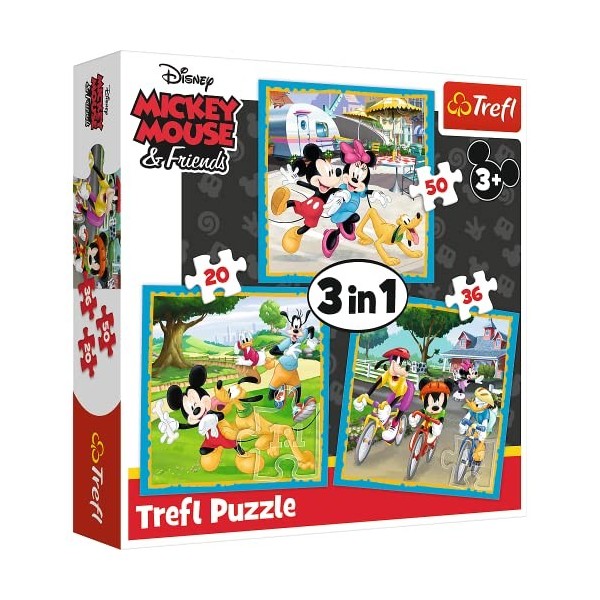 Trefl- Disney de 20 à 50 Pièces 3 Sets pour Les Enfants à partir de 3 Ans Puzzle, 34846, Mickey Mouse avec des Amis Mickey Mo