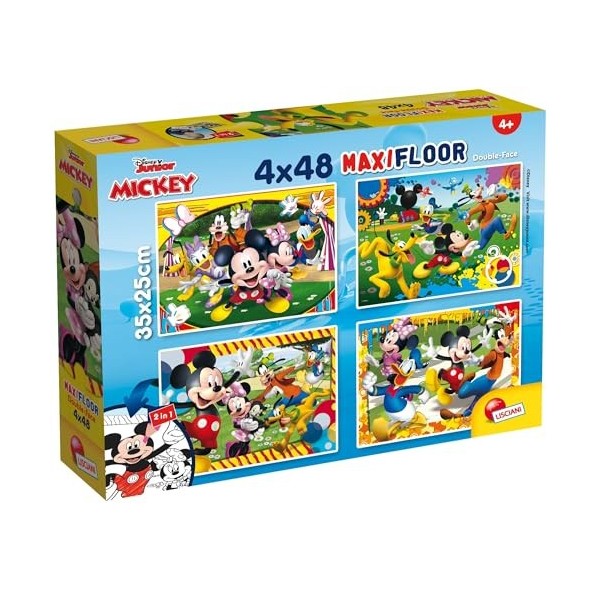 Lisciani - Puzzle Disney 2 en 1 - La Reine des Neiges - 4 Puzzles Frozen de 48 Pièces - Double Face avec Verso à Colorier - F