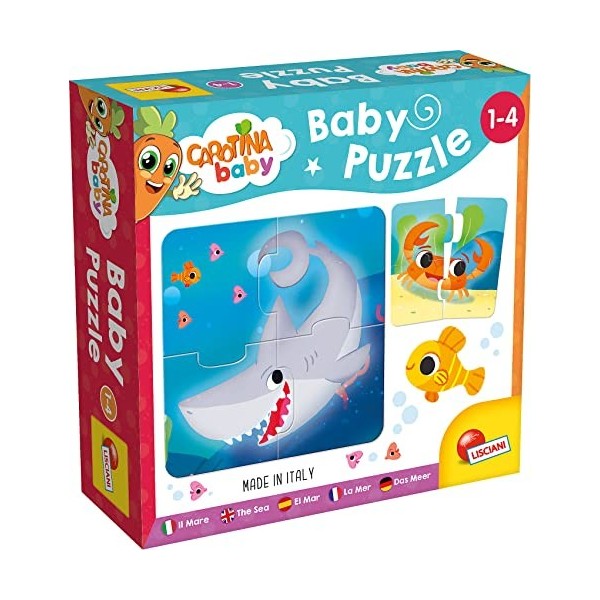 Lisciani - Carotina Baby - 6 Puzzles de la Mer - Puzzles de 4 Pièces Pour Enfants de 1 à 4 ans - Jeu Educatif Avec Animaux Ma