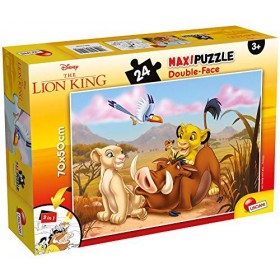 Lisciani - Puzzle Disney 2 en 1 - Roi Lion - Puzzle Géant 70 x 50cm de 24 pièces - Pour Enfants dès 3 ans - Double Face avec 