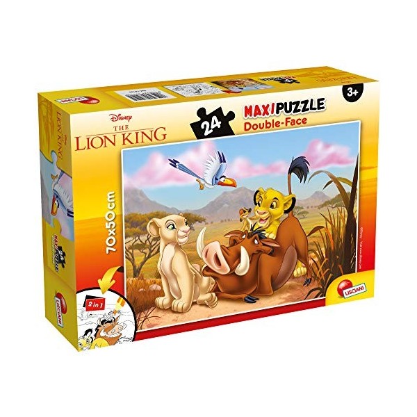 Lisciani - Puzzle Disney 2 en 1 - Roi Lion - Puzzle Géant 70 x 50cm de 24 pièces - Pour Enfants dès 3 ans - Double Face avec 