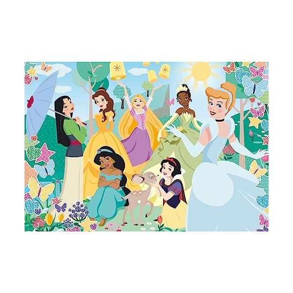 Clementoni- Disney Princess Supercolor Glitter Princess-104 pièces, 6 Ans Enfant Dessin animé, Puzzle Princesse-fabriqué en I