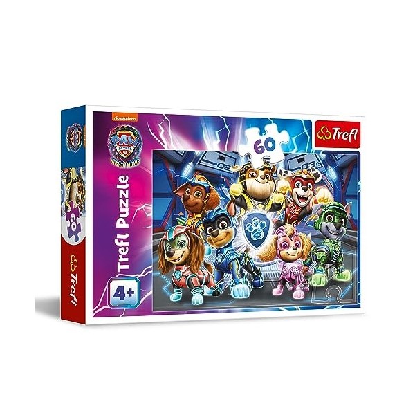 Trefl - Paw Patrol:The Mighty Movie, Aventures de Héros de Ville - Puzzle 60 Pièces-Puzzles Colorés avec des Personnages de B