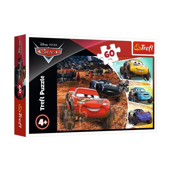 Trefl-60 Pièces pour Enfants à partir de 4 Ans Puzzle, 17327, Lightning McQueen avec des Amis Voitures Disney