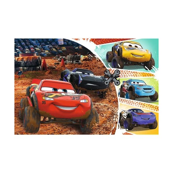 Trefl-60 Pièces pour Enfants à partir de 4 Ans Puzzle, 17327, Lightning McQueen avec des Amis Voitures Disney