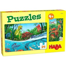 HABA - Puzzles Dinos - Puzzle Enfant - 2 Motifs Dinosaures - 2 x 24 pièces - 4 Ans et Plus - 306804