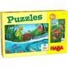 HABA - Puzzles Dinos - Puzzle Enfant - 2 Motifs Dinosaures - 2 x 24 pièces - 4 Ans et Plus - 306804