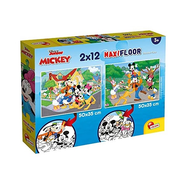 Lisciani - Disney Puzzle Mickey Mouse - 2 Maxi Puzzles de 12 Pièces - Double Face - Verso A Colorier - Jeu Educatif - A parti