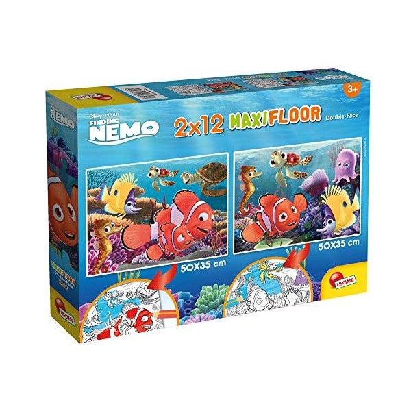 Lisciani - Disney Puzzle Nemo - 2 Maxi Puzzles de 12 Pièces - Double Face - Verso A Colorier - Jeu Educatif - A partir de 3 a