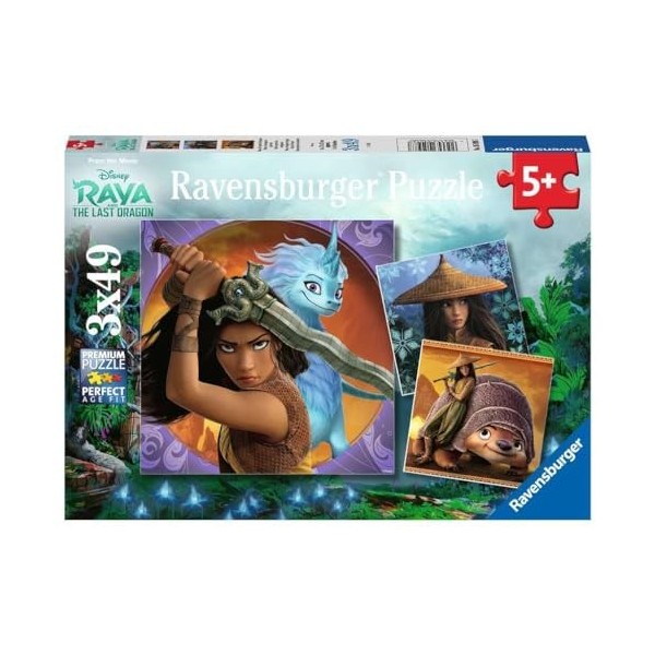 Ravensburger - Puzzle Enfant - Puzzles 3x49 p - Raya, la courageuse guerrière - Disney Raya et le dernier dragon - Dès 5 ans 