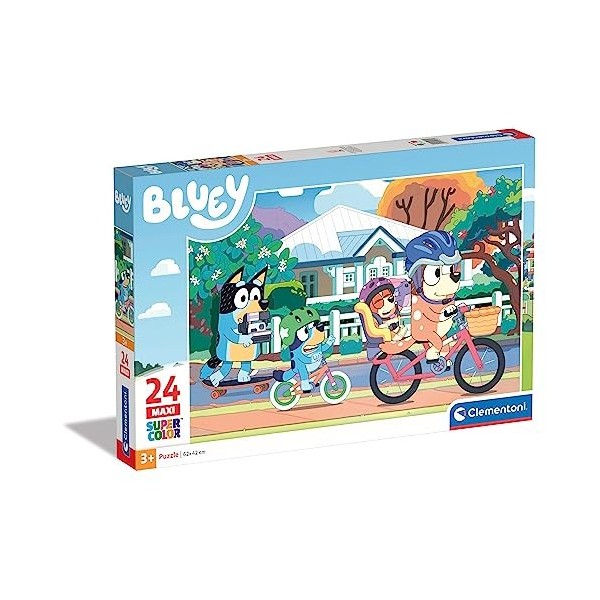 Clementoni Supercolor Bluey – 24 Maxi pièces Enfants 3 Ans, Puzzle Dessins animés – Fabriqué en Italie, 24234, Multicolore