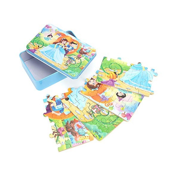 Zerodis Boîte en Métal 60 Pièces Puzzles, Motif de Dessin Animé Mignon Contes de Fées Enfants Jouant Apprentissage Jouet Éduc