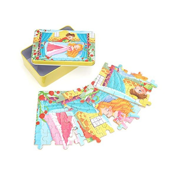 Zerodis Boîte en Métal 60 Pièces Puzzles, Motif de Dessin Animé Mignon Contes de Fées Enfants Jouant Apprentissage Jouet Éduc