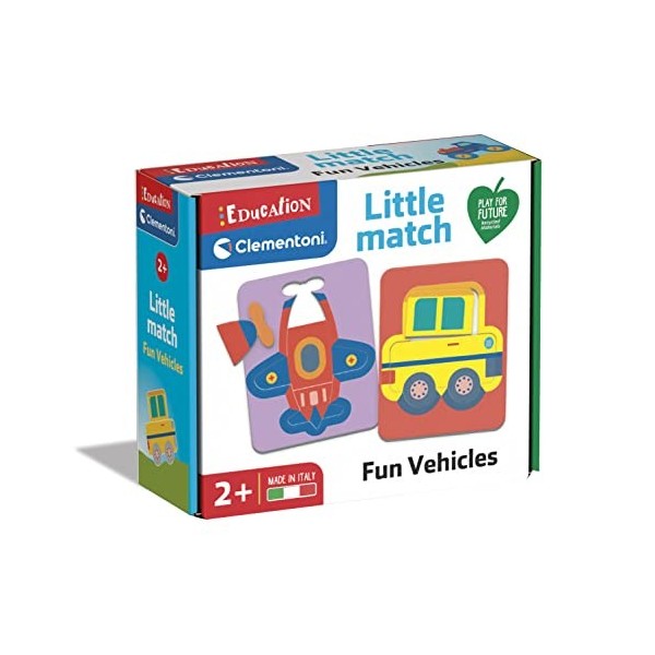 Clementoni- Education-Little Match-Véhicules-6 Puzzle, Jeu éducatif 2 Ans, activités manuelles Enfants, matériaux 100% recycl