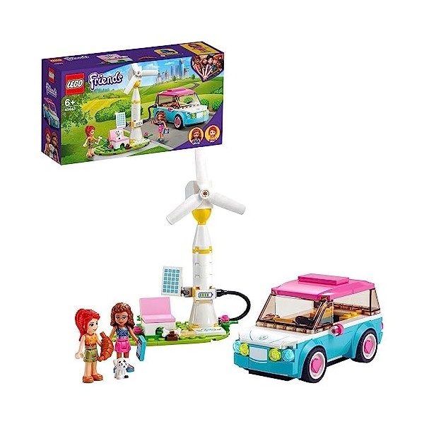 LEGO 41443 Friends La Voiture Electrique d’Olivia, Jeu de Construction avec Mini Poupées, Eco-éducation pour Filles et Garçon