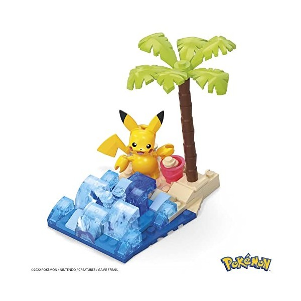 MEGA Pokémon Coffret de construction avec Figurine Pikachu Aventure à la Plage avec 79 briques et pièces compatibles, Jeu de 