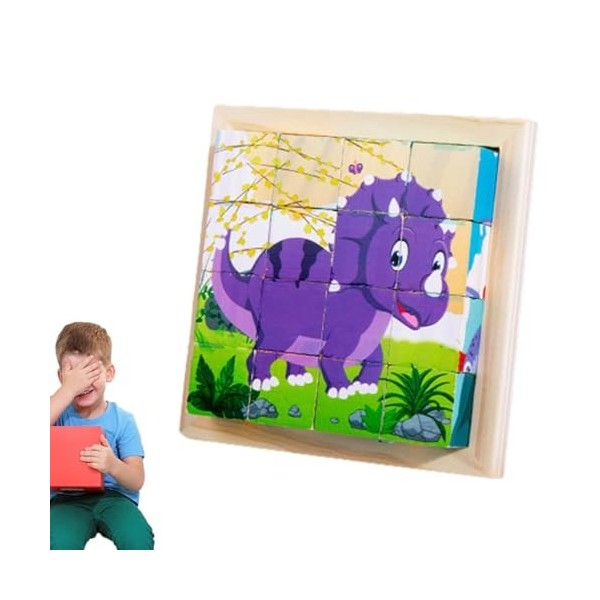 Povanjer Puzzles en Bois - Jouet interactif éducatif,Puzzle Cube pour dâge préscolaire, 6 Puzzles en 1 16 pièces , Puzzles 