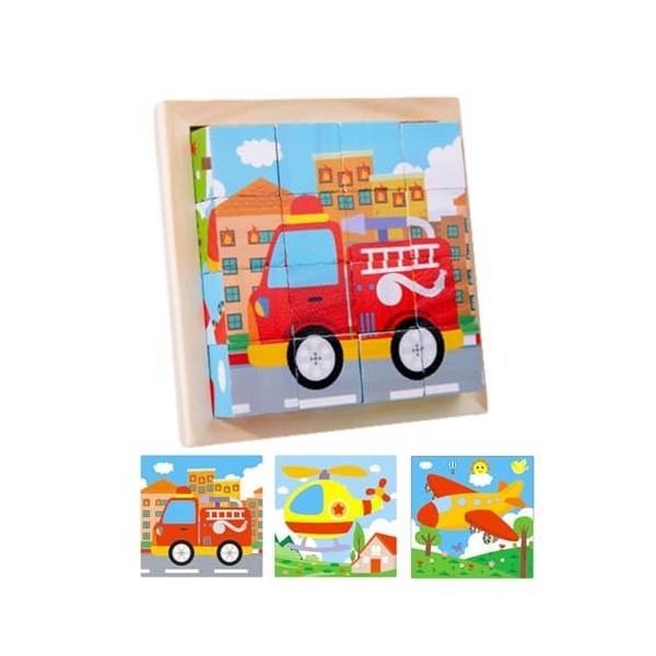 Povanjer Puzzles en Bois - Jouet interactif éducatif,Puzzle Cube pour dâge préscolaire, 6 Puzzles en 1 16 pièces , Puzzles 