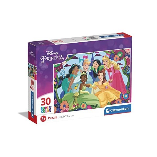 Clementoni- Disney Princess Supercolor Princess-30 Pièces, Enfants 3 Ans, Puzzle Dessin Animé-Fabriqué en Italie, 20276