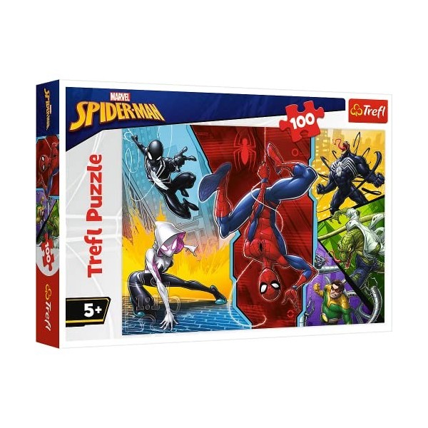 Trefl- Verkehrt herum, 100 Pièces pour Enfants à partir de 5 Ans Puzzle, 16347, À lenvers Marvel Spiderman