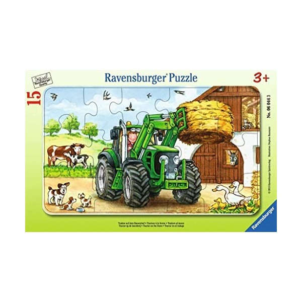 Ravensburger - Puzzle Enfant - Puzzle cadre 15 pièces - Tracteur à la ferme - Fille ou garçon dès 3 ans - Puzzle de qualité s