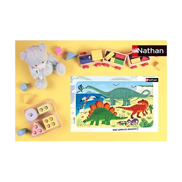 Nathan - Puzzle Enfant - Cadre 15 pièces - Les dinosaures du Jurassique - Fille ou garçon dès 3 ans - Puzzle de qualité supér