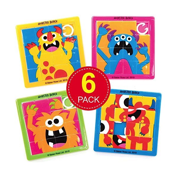 Baker Ross AX269 Puzzles À Glisser Monstres - Paquet De 6, Mini Jouets pour Enfants
