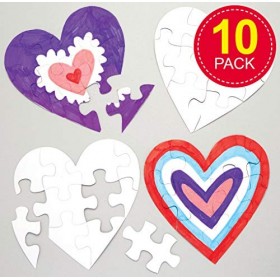 Lot de 10 Puzzles Colorés En Forme de Cœur, Blanc