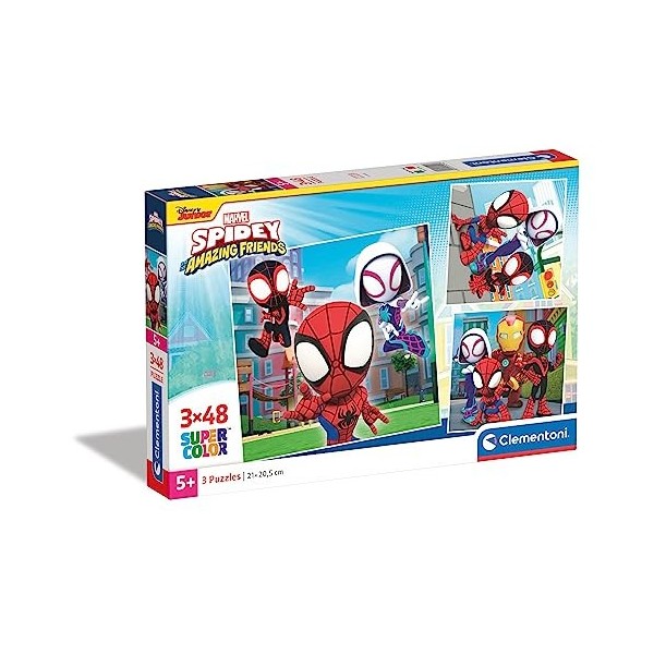 Clementoni- Marvel Spidey and His Amazing Friends Supercolor Friends-3x48 Enfants 5 Ans, Boîte De 3 48 Pièces , Puzzle Dessi