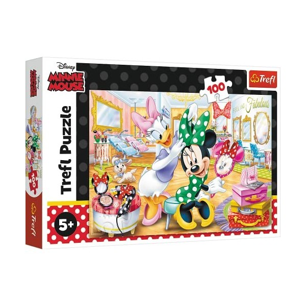 Trefl-100 Pièces pour Les Enfants à partir de 5 Ans Puzzle, 16387, Minnie dans Un Salon de beauté-Disney Minnie