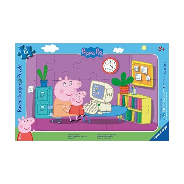 Ravensburger - Puzzle cadre 15 p - Devant lordinateur - Peppa Pig - Dès 3 ans - 06123