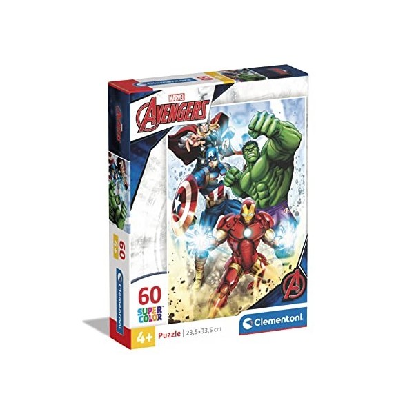 Clementoni- Marvel Avengers Supercolor Avengers-60 Pièces, Enfants 5 Ans, Puzzle Dessin Animé-Fabriqué en Italie, 26193