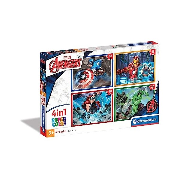 Clementoni - 21525 - Puzzle 4 en 1 - Les Avengers - 4 puzzles de 12, 16, 20 et 24 pièces - Jeu Educatif, de Réflexion et de P