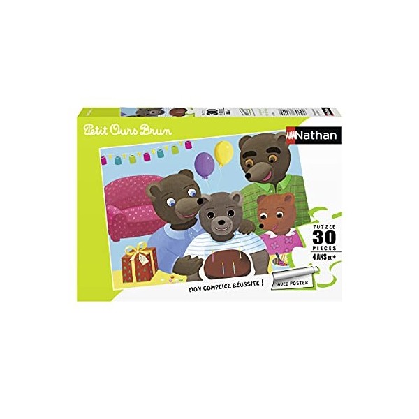 Nathan - Puzzle Enfant - 30 pièces - Lanniversaire de Petit Ours Brun - Fille ou garçon dès 4 ans - Puzzle de qualité supéri