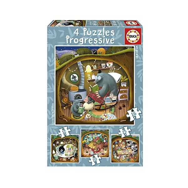 Educa - Ensemble de 4 Puzzles pour Enfants progressives de 12 à 25 pièces | par Kasandra Forest Stories. Mesures: 16 x 16 cm.